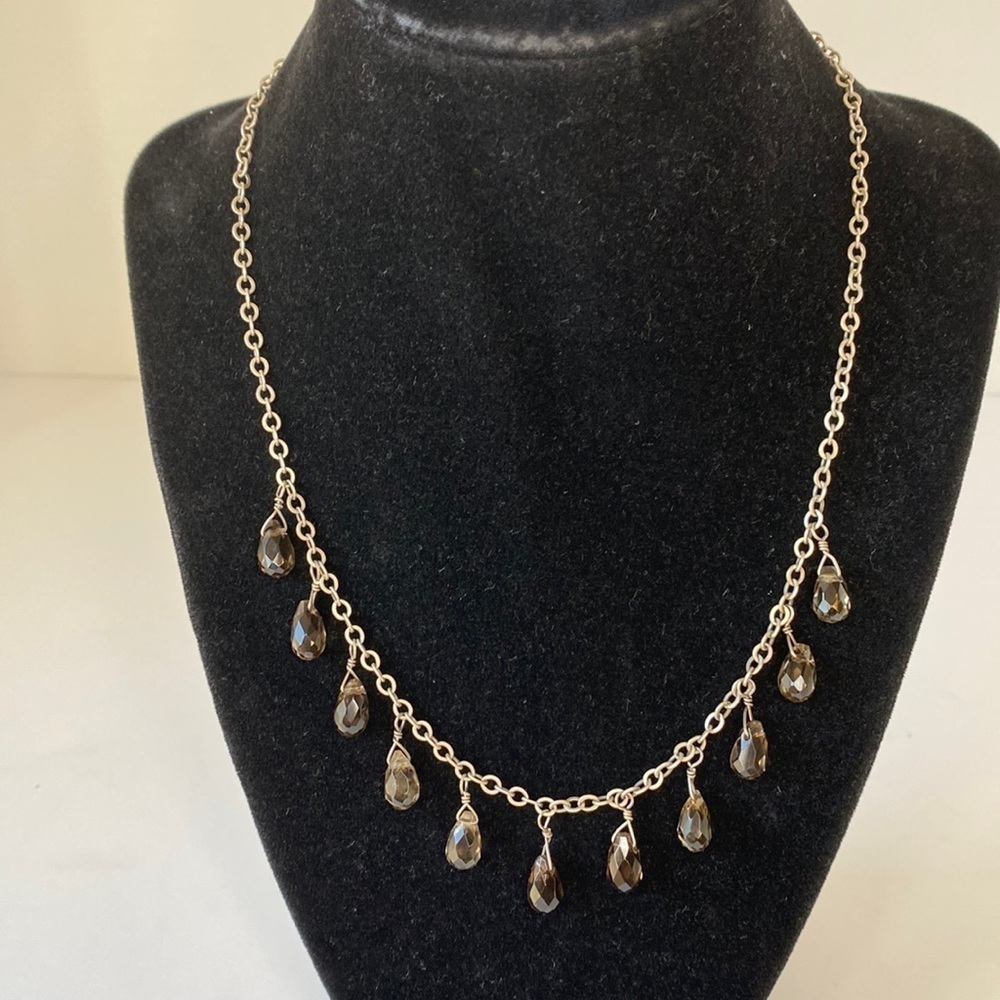 Silpada Sterling Silver Smoky‎ Quartz Teardrop Swarovski Crystal Necklace N1037